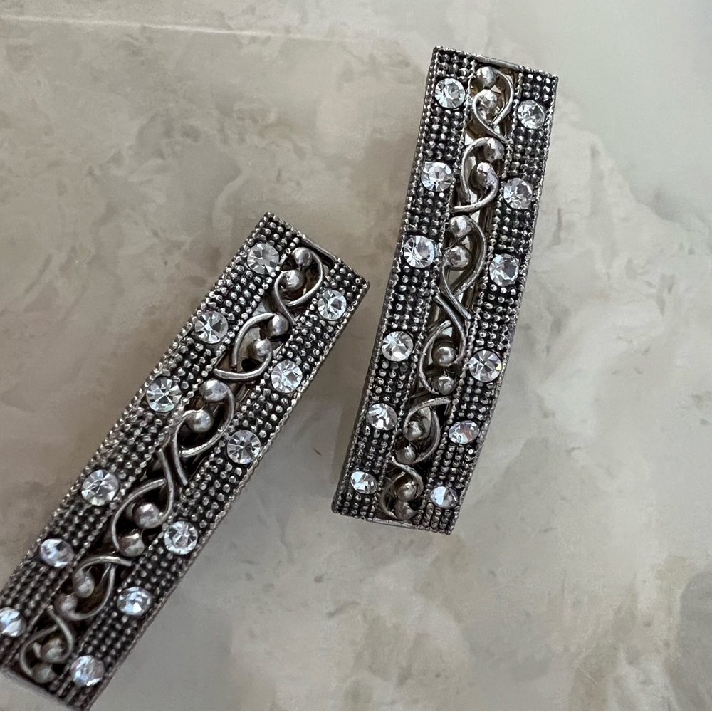 Elegant Antique Silver & Crystal Clip Hair Clips 🤩 with BONUS 💗